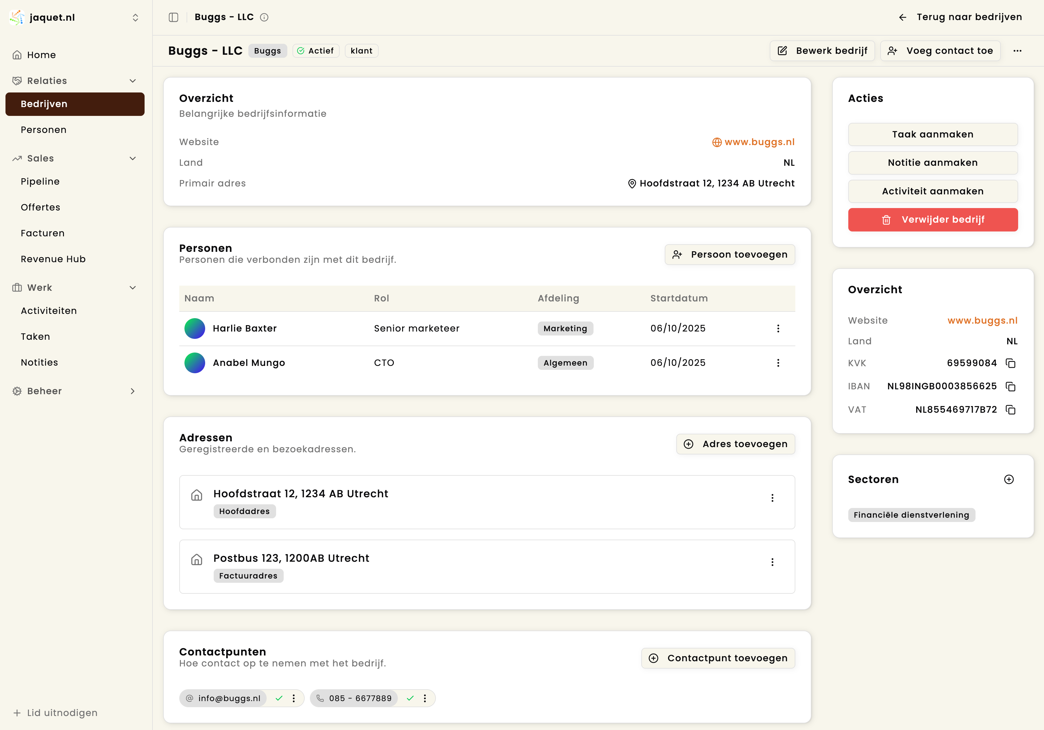 Bedrijven screenshot